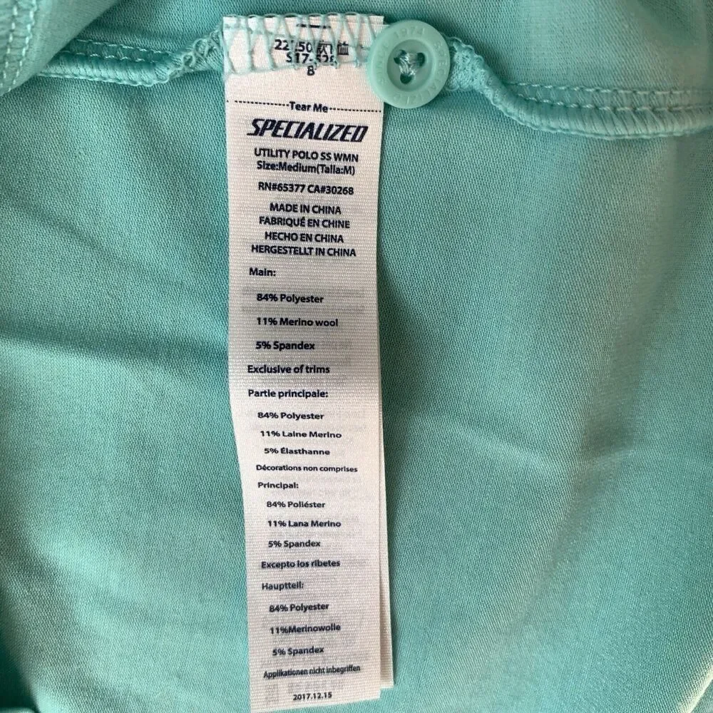 Specialized Women's Utility Polo Drirelease Merino Med Blue Teal Cycling Golf